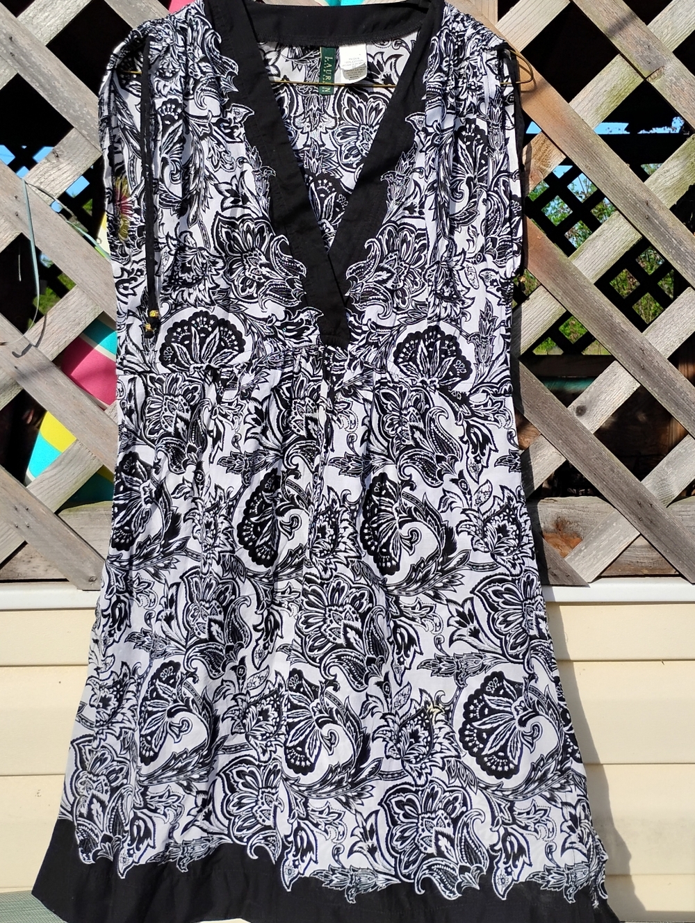 Lauren Ralph Lauren Black and White Floral Print Sleeveless Dress